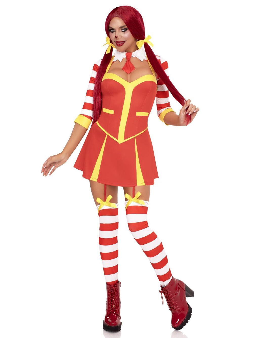 2858 3 Pc Ketchup Clown Costume, Includes Garter Dress With Attached